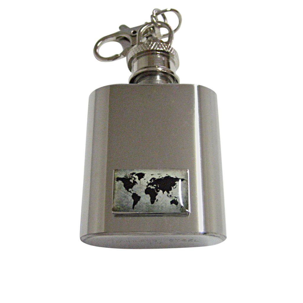 Rectangular World Map Keychain Flask